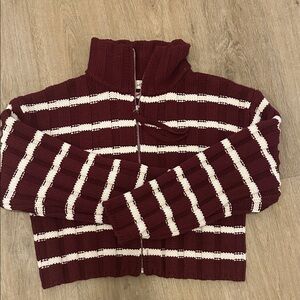 Chic Burgundy and White Striped Women's Cardigan
